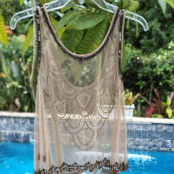 W118 BY WALTER BAKER SHEER BEADED STUNNING ART DECO TOP WOMEN'S Sz M - Picture 4 of 6